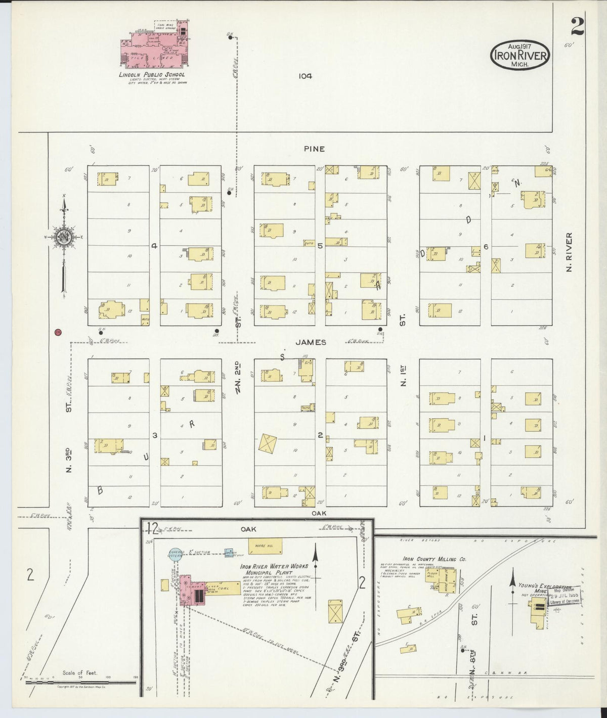 Sanborn Fire Insurance Map from Iron River, Iron County, Michigan (1917), Sheet #0002 - Historic Sanborn Fire Insurance Map Print, vintage old map wall art, antique decor, genealogy gift, Michigan Michigan map