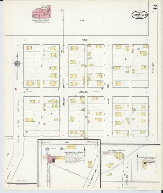 Sanborn Fire Insurance Map from Iron River, Iron County, Michigan (1917), Sheet #0002 - Historic Sanborn Fire Insurance Map Print, vintage old map wall art, antique decor, genealogy gift, Michigan Michigan map