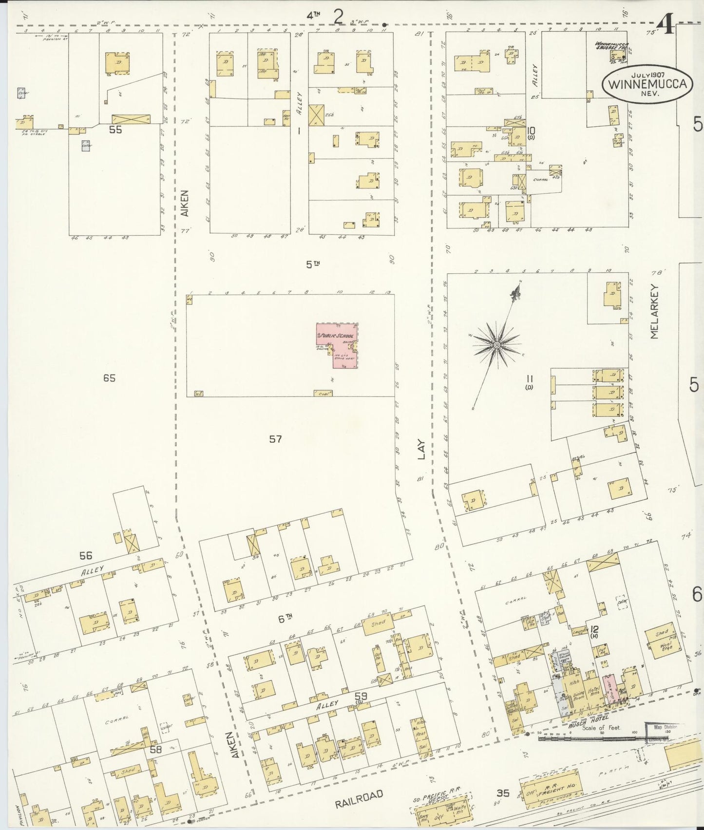 Sanborn Fire Insurance Map from Winnemucca, Humboldt County, Nevada (1907), Sheet #0004 - Complete Map Set gallery image, historic Sanborn map, vintage wall art, Nevada Nevada
