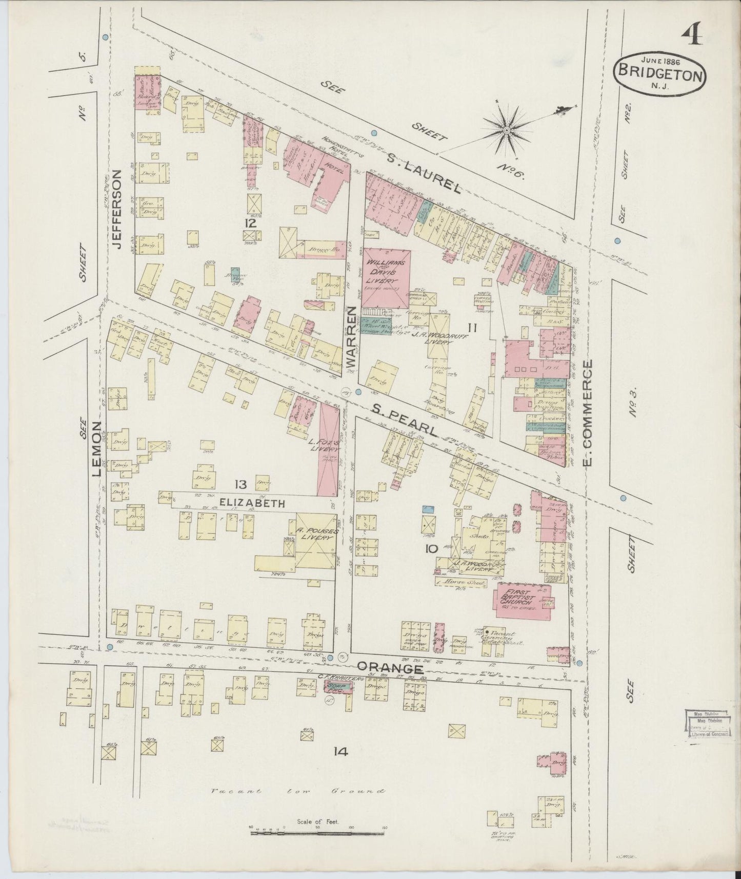 Sanborn Fire Insurance Map from Bridgeton, Cumberland County, New Jersey (1886), Sheet #0004 - Complete Map Set gallery image, historic Sanborn map, vintage wall art, New Jersey New Jersey