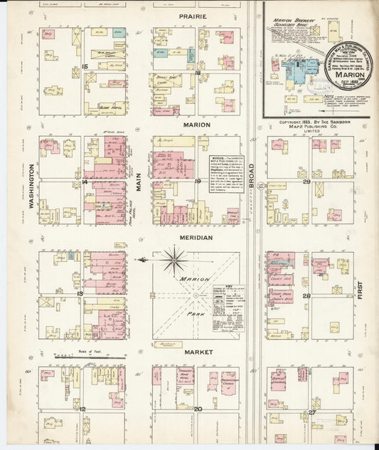Sanborn Fire Insurance Map from Marion, Linn County, Iowa (1883), Sheet #0001 - Historic Sanborn Fire Insurance Map Print, vintage old map wall art