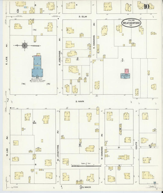 Sanborn Fire Insurance Map from Weatherford, Parker County, Texas (1910), Sheet #0010 - Historic Sanborn Fire Insurance Map Print, vintage old map wall art, antique decor, genealogy gift, Texas Texas map
