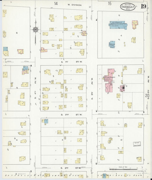 Sanborn Fire Insurance Map from Faribault, Rice County, Minnesota (1914), Sheet #0019 - Historic Sanborn Fire Insurance Map Print, vintage old map wall art, antique decor, genealogy gift, Minnesota Minnesota map