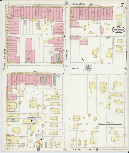 Sanborn Fire Insurance Map from Greenville, Washington County, Mississippi (1896), Sheet #0007 - Complete Map Set gallery image, historic Sanborn map, vintage wall art, Mississippi Mississippi