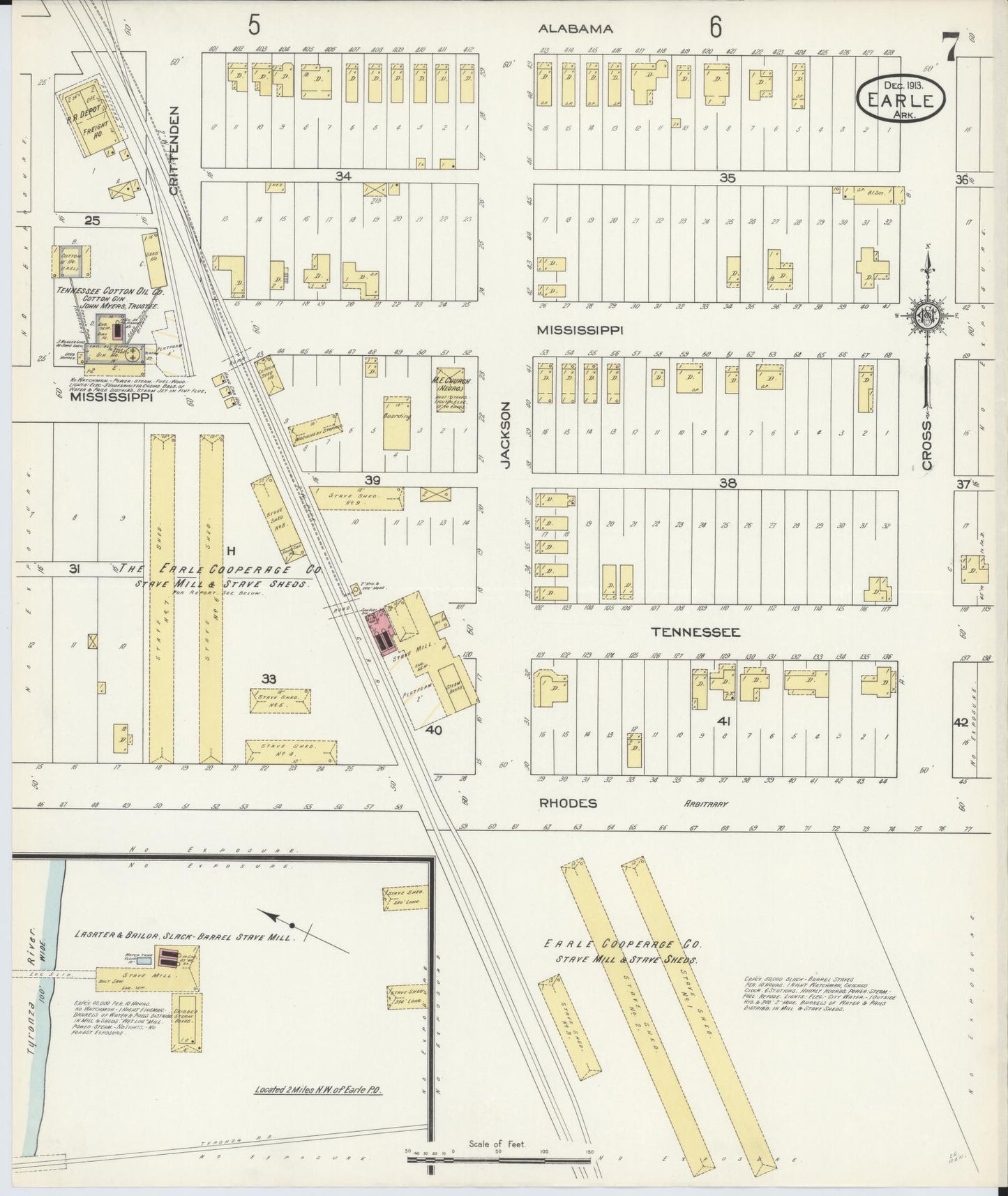 Sanborn Fire Insurance Map from Earle, Crittenden County, Arkansas (1913), Sheet #0007 - Complete Map Set gallery image, historic Sanborn map, vintage wall art, Arkansas Arkansas