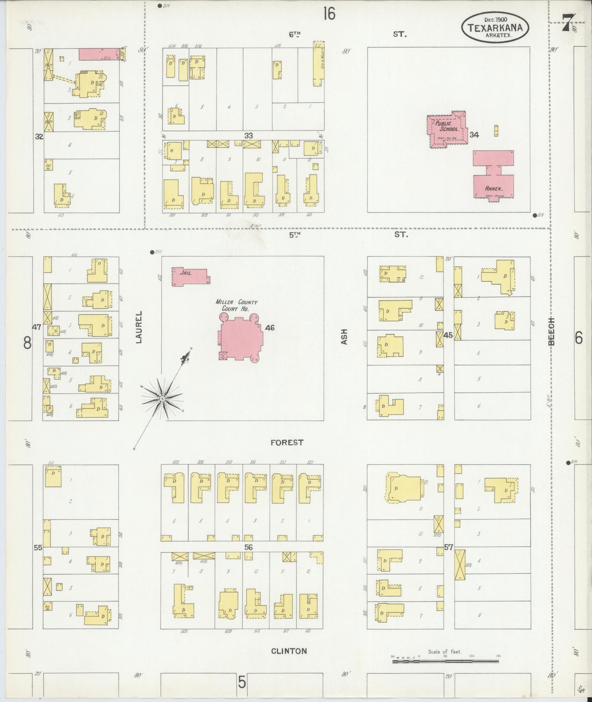 Sanborn Fire Insurance Map from Texarkana, Bowie County, Texas (1900), Sheet #0007 - Complete Map Set gallery image, historic Sanborn map, vintage wall art, Texas Texas