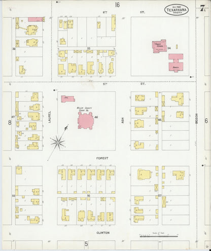 Sanborn Fire Insurance Map from Texarkana, Bowie County, Texas (1900), Sheet #0007 - Complete Map Set gallery image, historic Sanborn map, vintage wall art, Texas Texas