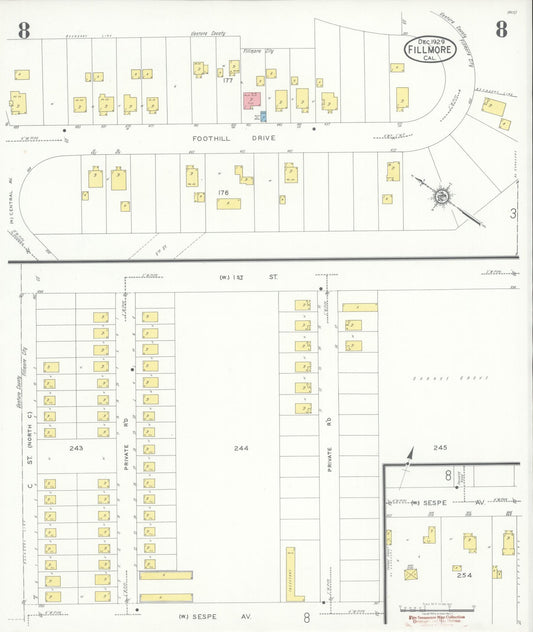 Sanborn Fire Insurance Map from Fillmore, Ventura County, California (1929), Sheet #0008 - Historic Sanborn Fire Insurance Map Print, vintage old map wall art, antique decor, genealogy gift, California California map