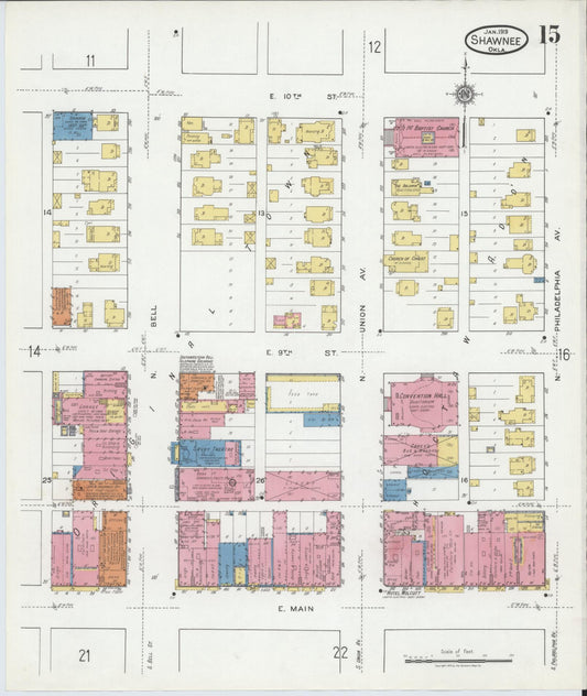 Sanborn Fire Insurance Map from Shawnee, Pottawatomie County, Oklahoma (1919), Sheet #0015 - Historic Sanborn Fire Insurance Map Print, vintage old map wall art, antique decor, genealogy gift, Oklahoma Oklahoma map