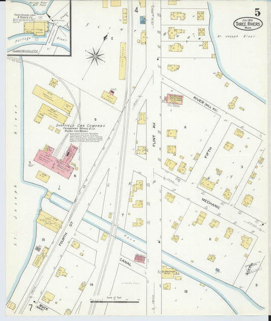 Sanborn Fire Insurance Map from Three Rivers, Saint Joseph County, Michigan (1909), Sheet #0005 - Historic Sanborn Fire Insurance Map Print, vintage old map wall art, antique decor, genealogy gift, Michigan Michigan map