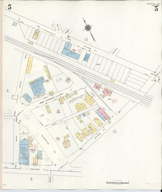 Sanborn Fire Insurance Map from Rockville, Montgomery County, Maryland (1960), Sheet #0005 - Historic Sanborn Fire Insurance Map Print, vintage old map wall art