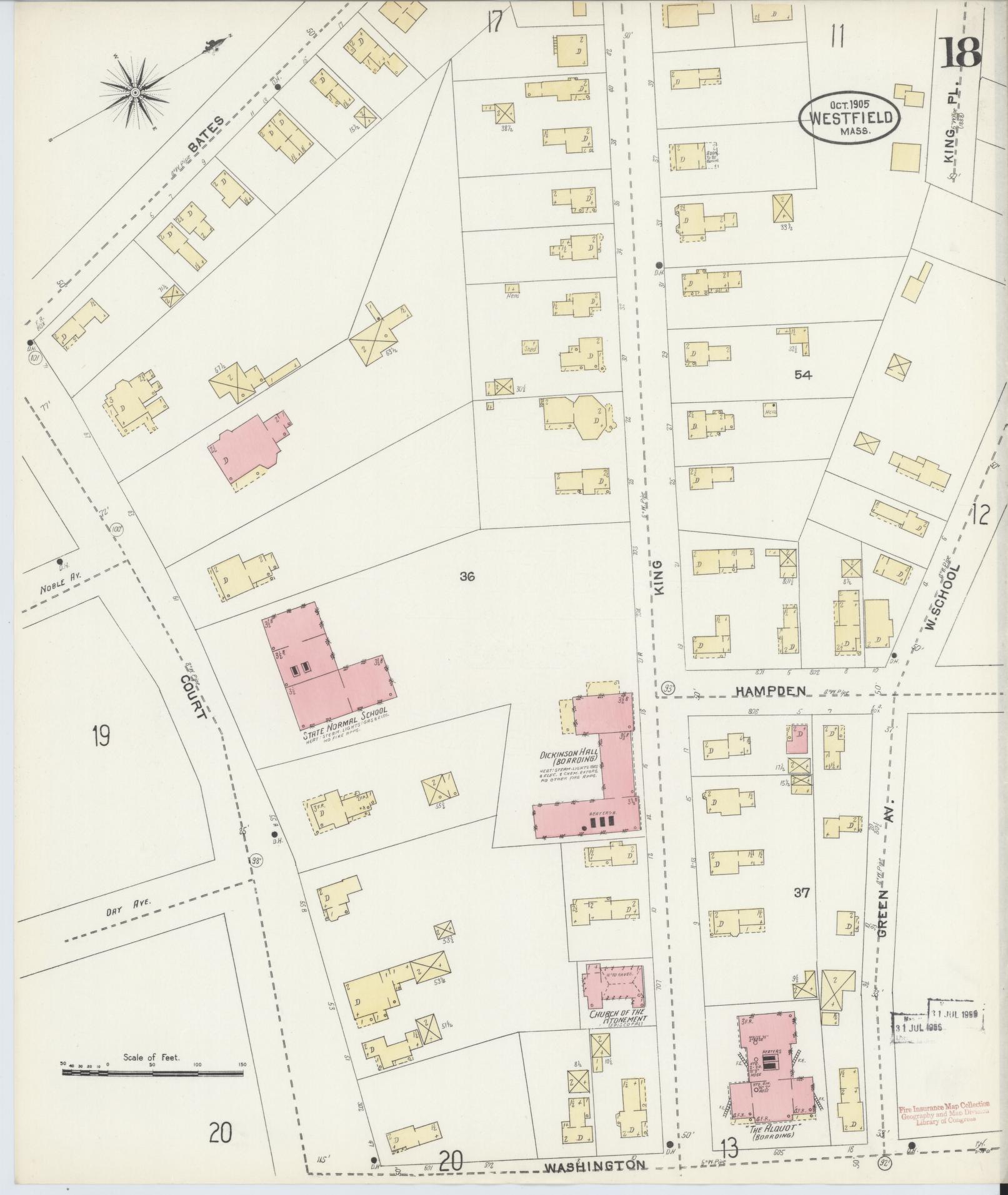 Sanborn Fire Insurance Map from Westfield, Hampden County, Massachusetts (1905), Sheet #0018 - Historic Sanborn Fire Insurance Map Print, vintage old map wall art, antique decor, genealogy gift, Massachusetts Massachusetts map