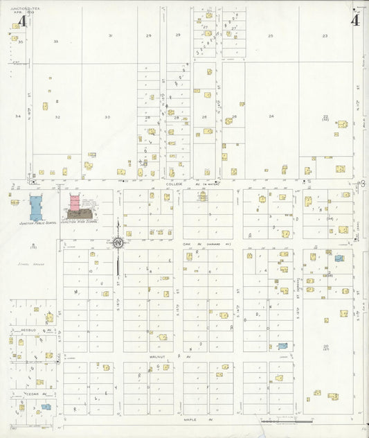 Sanborn Fire Insurance Map from Junction, Kimble County, Texas (1933), Sheet #0004 - Historic Sanborn Fire Insurance Map Print, vintage old map wall art, antique decor, genealogy gift, Texas Texas map