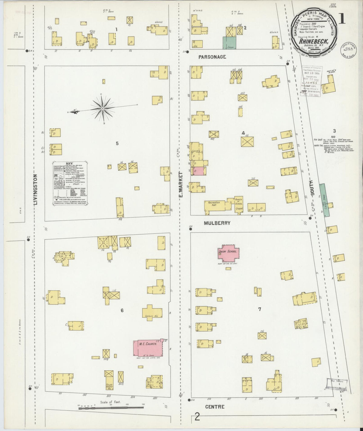 Sanborn Fire Insurance Map from Rhinebeck, Dutchess County, New York (1900), Sheet #0001 - Complete Map Set gallery image, historic Sanborn map, vintage wall art, New York New York