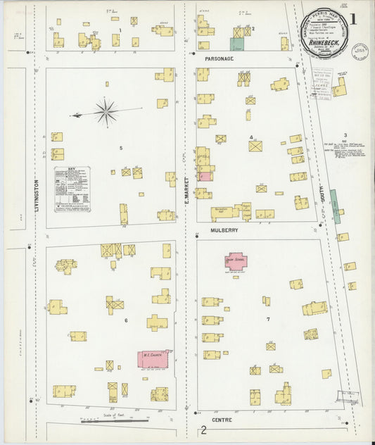 Sanborn Fire Insurance Map from Rhinebeck, Dutchess County, New York (1900), Sheet #0001 - Complete Map Set gallery image, historic Sanborn map, vintage wall art, New York New York