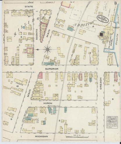 Sanborn Fire Insurance Map from Oconto, Oconto County, Wisconsin (1883), Sheet #0003 - Complete Map Set gallery image, historic Sanborn map, vintage wall art, Wisconsin Wisconsin