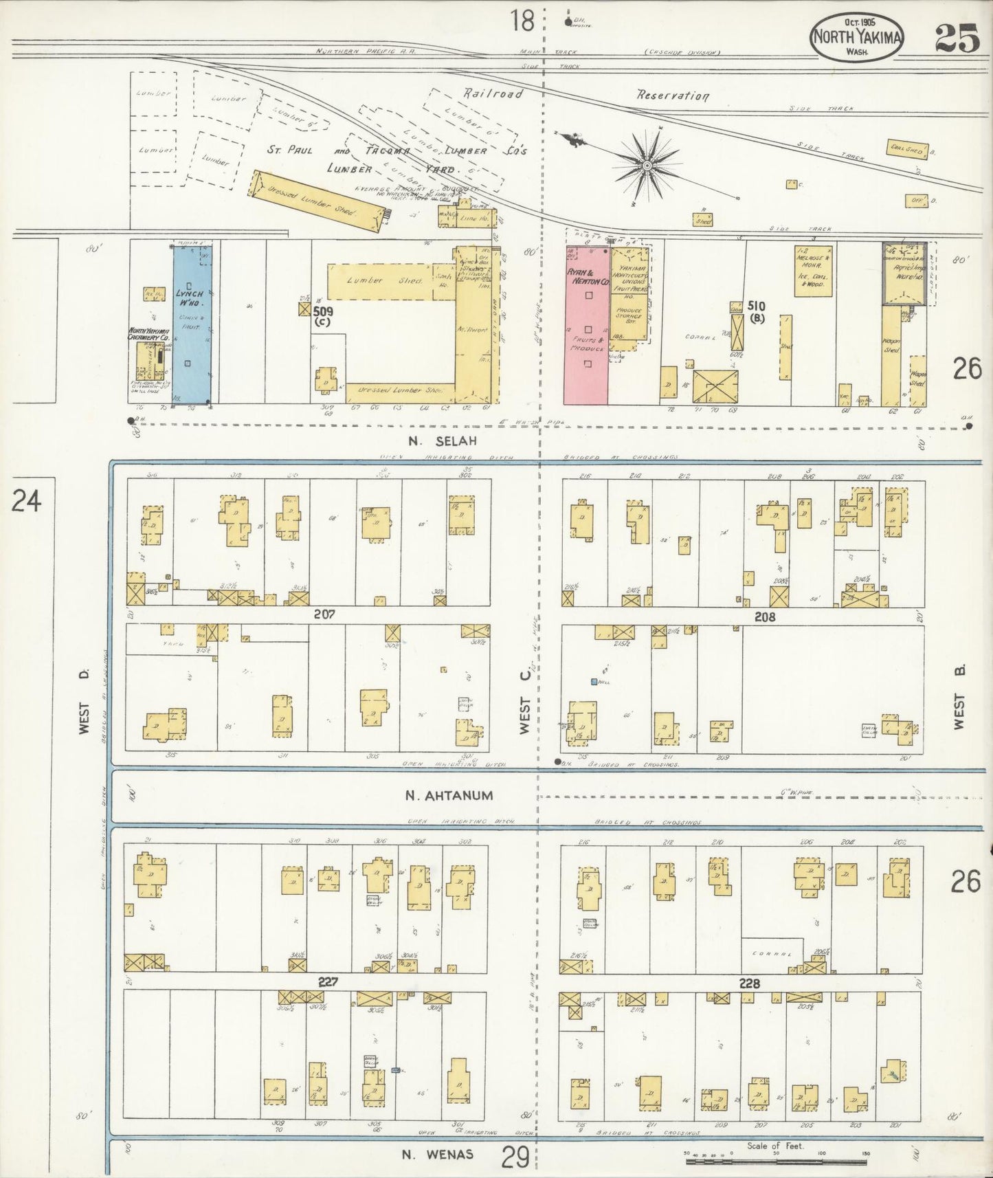 Sanborn Fire Insurance Map from North Yakima, Yakima County, Washington (1905), Sheet #0025 - Historic Sanborn Fire Insurance Map Print, vintage old map wall art, antique decor, genealogy gift, Washington Washington map