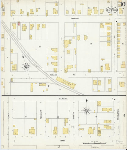 Sanborn Fire Insurance Map from Waycross, Ware County, Georgia (1903), Sheet #0010 - Complete Map Set gallery image, historic Sanborn map, vintage wall art, Georgia Georgia