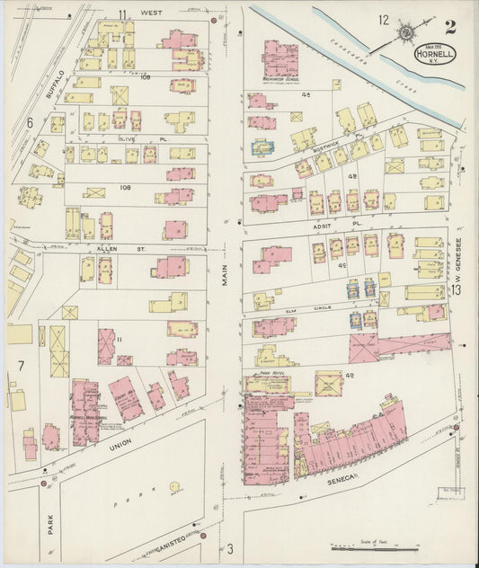 Sanborn Fire Insurance Map from Hornell, Steuben County, New York (1915), Sheet #0002 - Historic Sanborn Fire Insurance Map Print, vintage old map wall art, antique decor, genealogy gift, New York New York map