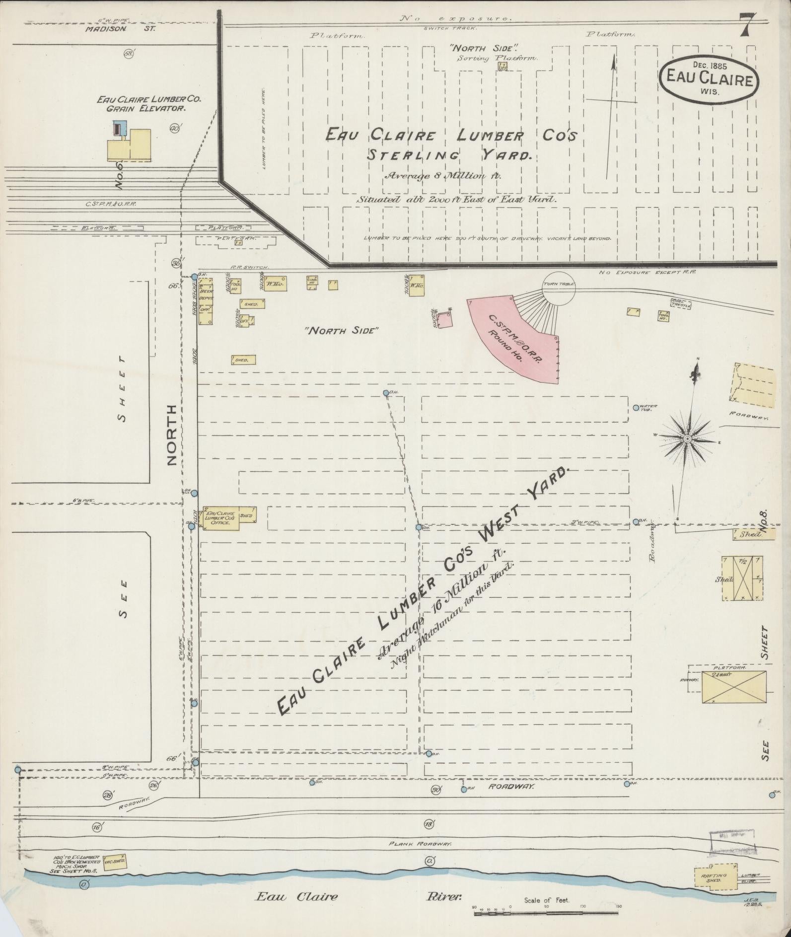 Sanborn Fire Insurance Map from Eau Claire, Eau Claire County, Wisconsin (1885), Sheet #0007 - Complete Map Set gallery image, historic Sanborn map, vintage wall art, Wisconsin Wisconsin