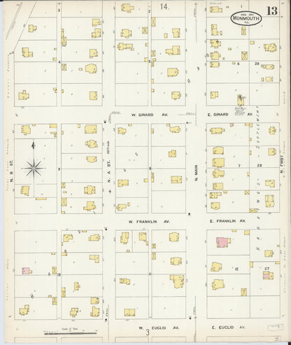 Sanborn Fire Insurance Map from Monmouth, Warren County, Illinois (1907), Sheet #0013 - Complete Map Set gallery image, historic Sanborn map, vintage wall art, Illinois Illinois