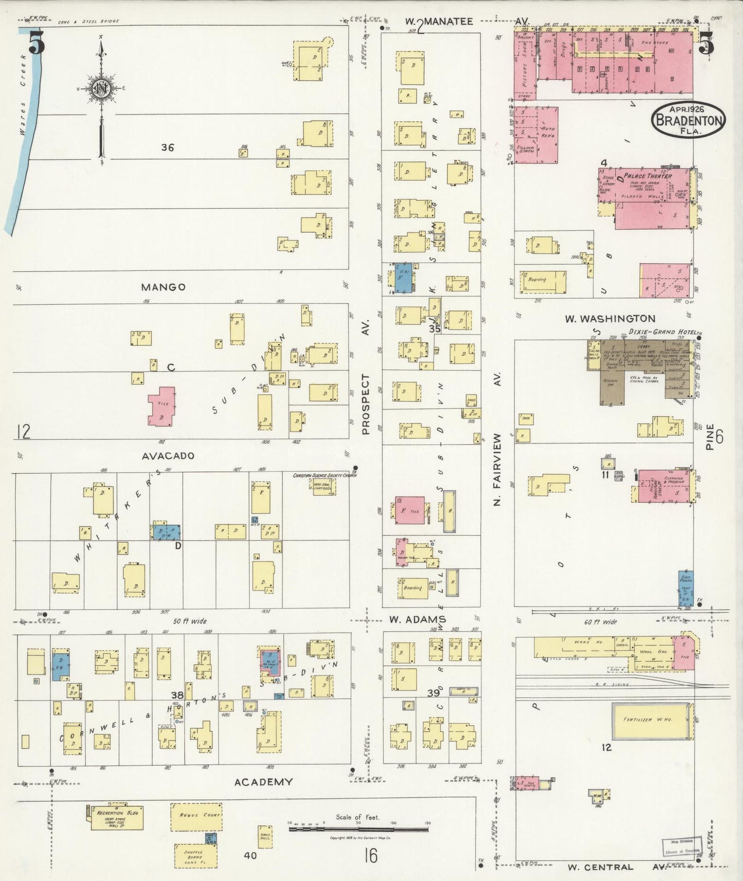 Sanborn Fire Insurance Map from Bradentown, Manatee County, Florida (1926), Sheet #0005 - Complete Map Set gallery image, historic Sanborn map, vintage wall art, Florida Florida