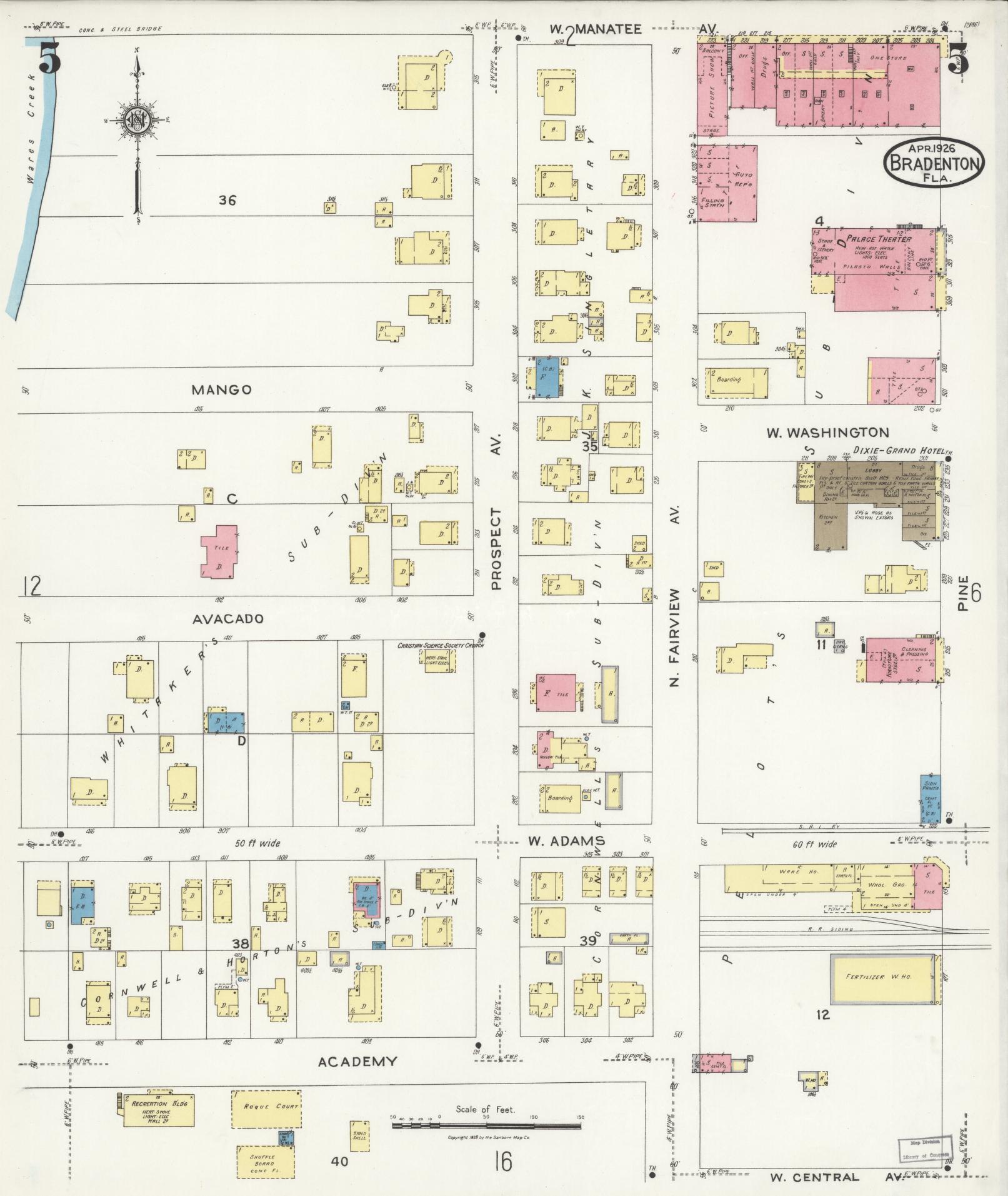 Sanborn Fire Insurance Map from Bradentown, Manatee County, Florida (1926), Sheet #0005 - Complete Map Set gallery image, historic Sanborn map, vintage wall art, Florida Florida