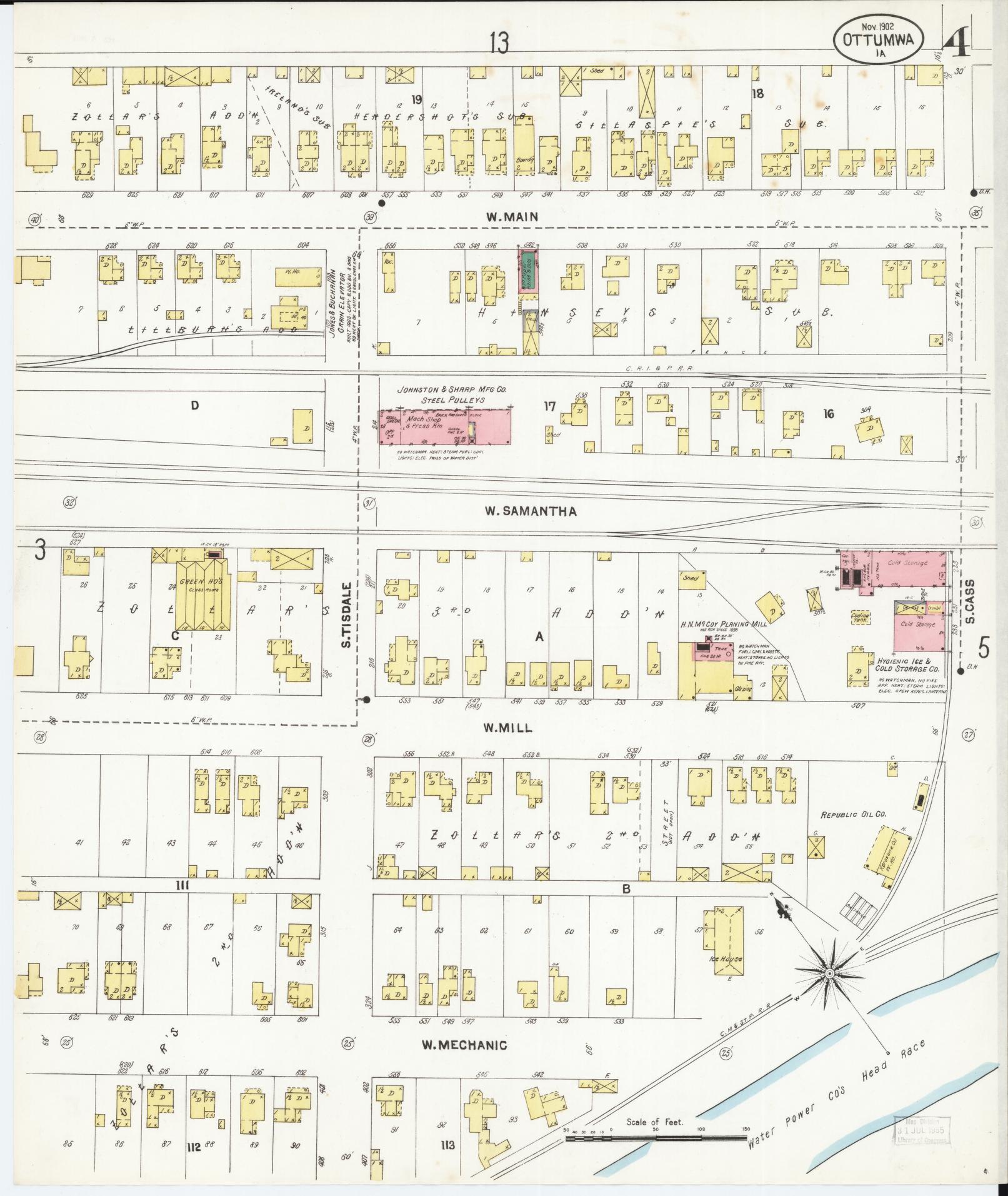Sanborn Fire Insurance Map from Ottumwa, Wapello County, Iowa (1902), Sheet #0004 - Historic Sanborn Fire Insurance Map Print, vintage old map wall art