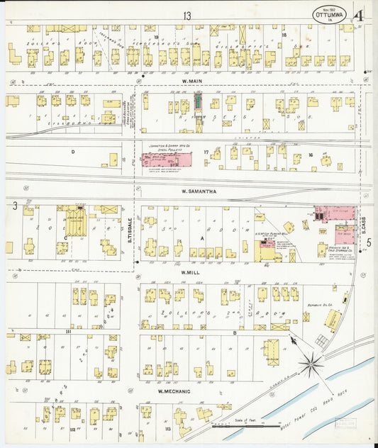 Sanborn Fire Insurance Map from Ottumwa, Wapello County, Iowa (1902), Sheet #0004 - Historic Sanborn Fire Insurance Map Print, vintage old map wall art