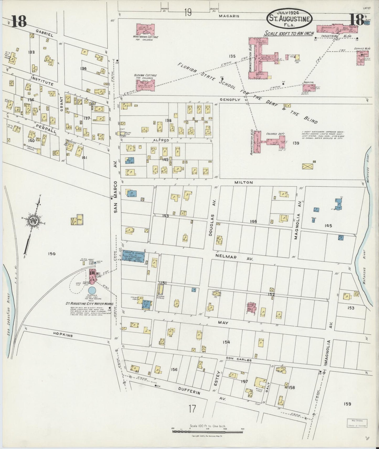 Sanborn Fire Insurance Map from Saint Augustine, Saint John's County, Florida (1924), Sheet #0018 - Complete Map Set gallery image, historic Sanborn map, vintage wall art, Florida Florida