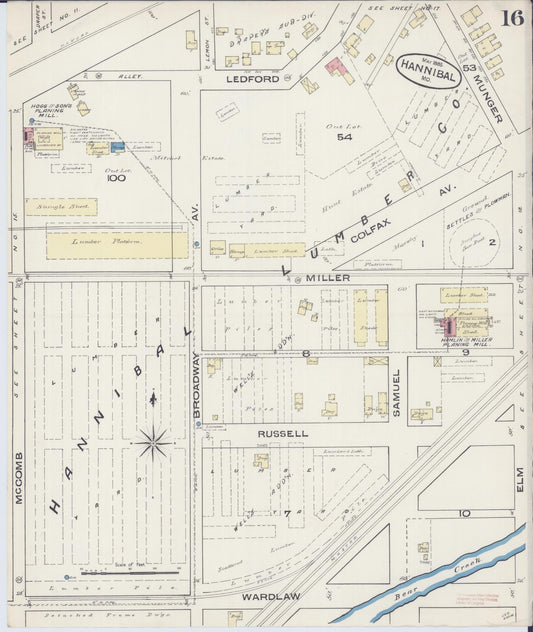 Sanborn Fire Insurance Map from Hannibal, Marion County, Missouri (1885), Sheet #0016 - Historic Sanborn Fire Insurance Map Print, vintage old map wall art, antique decor, genealogy gift, Missouri Missouri map