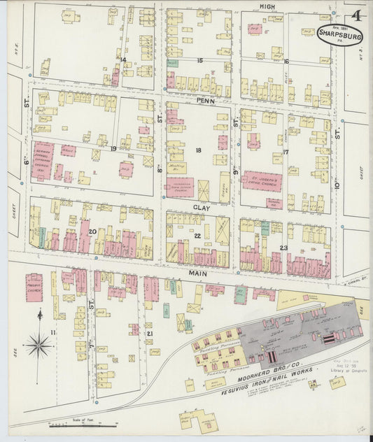 Sanborn Fire Insurance Map from Sharpsburg, Allegheny County, Pennsylvania (1891), Sheet #0004 - Historic Sanborn Fire Insurance Map Print, vintage old map wall art, antique decor, genealogy gift, Pennsylvania Pennsylvania map