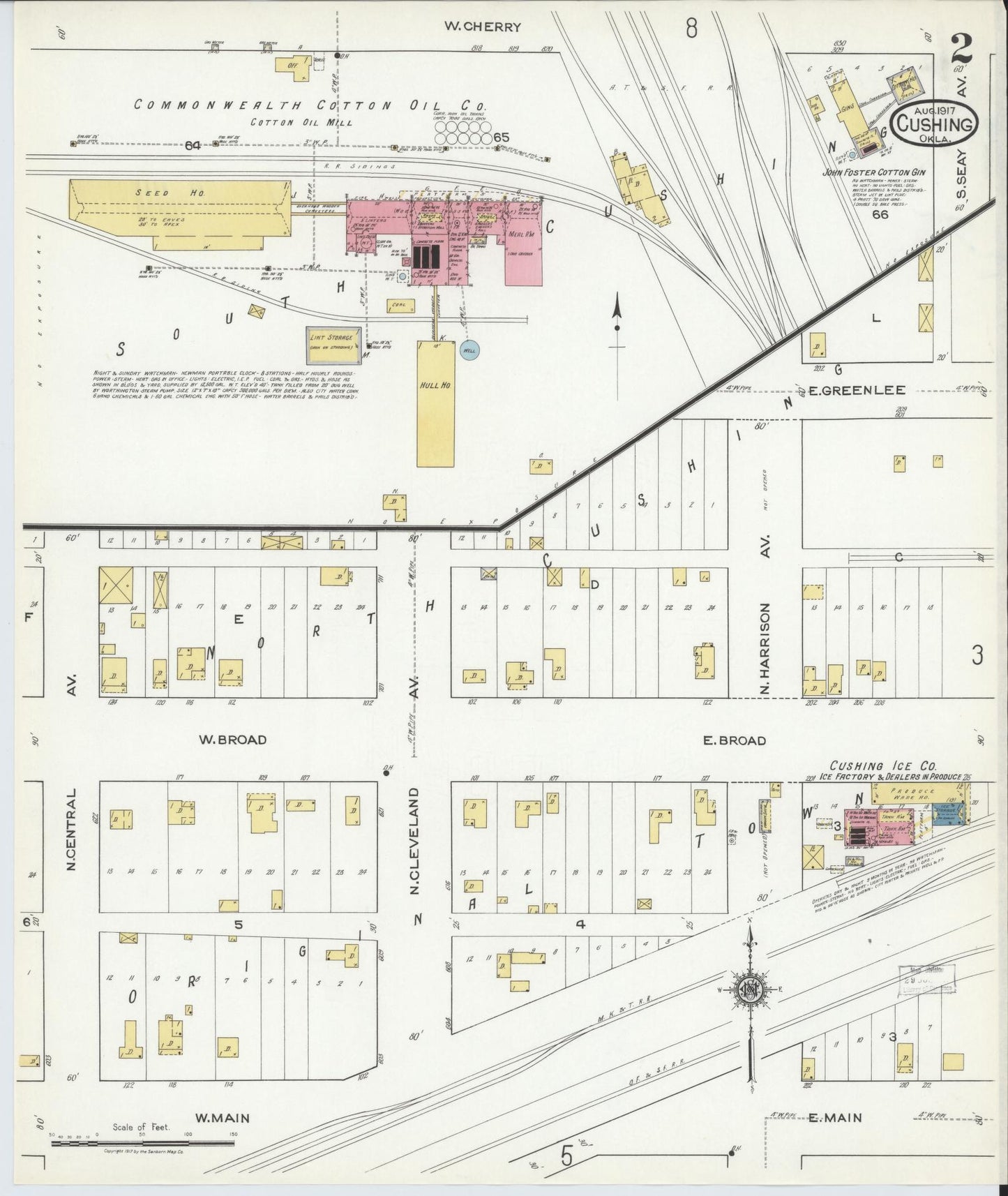 Sanborn Fire Insurance Map from Cushing, Payne County, Oklahoma (1917), Sheet #0002 - Complete Map Set gallery image, historic Sanborn map, vintage wall art, Oklahoma Oklahoma