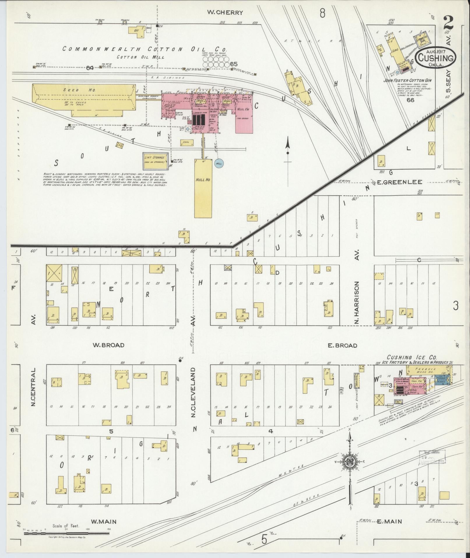 Sanborn Fire Insurance Map from Cushing, Payne County, Oklahoma (1917), Sheet #0002 - Complete Map Set gallery image, historic Sanborn map, vintage wall art, Oklahoma Oklahoma