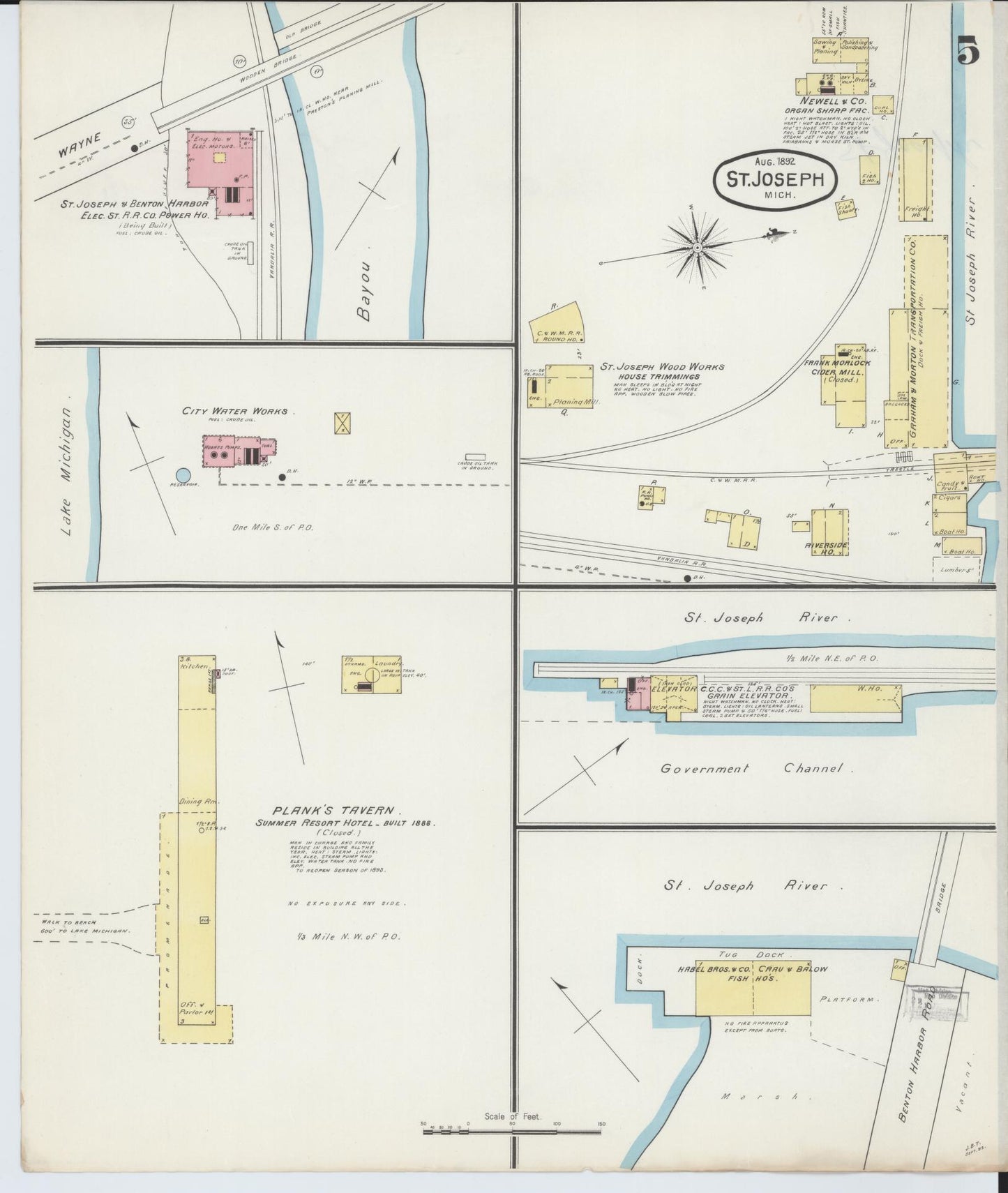 Sanborn Fire Insurance Map from Saint Joseph, Berrien County, Michigan (1892), Sheet #0005 - Complete Map Set gallery image, historic Sanborn map, vintage wall art, Michigan Michigan