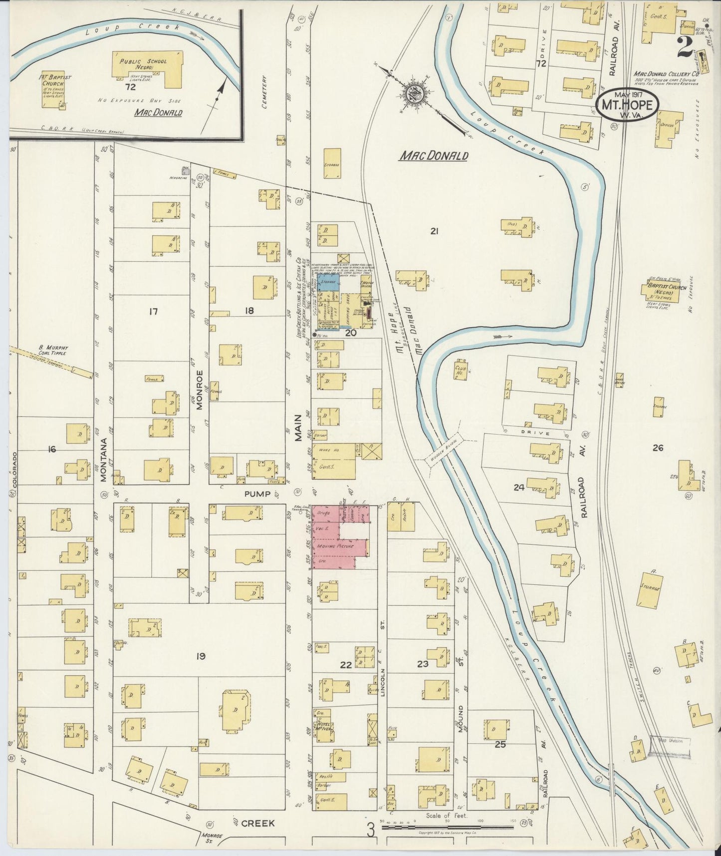 Sanborn Fire Insurance Map from Mount Hope, Fayette County, West Virginia (1917), Sheet #0002 - Complete Map Set gallery image, historic Sanborn map, vintage wall art, West Virginia West Virginia