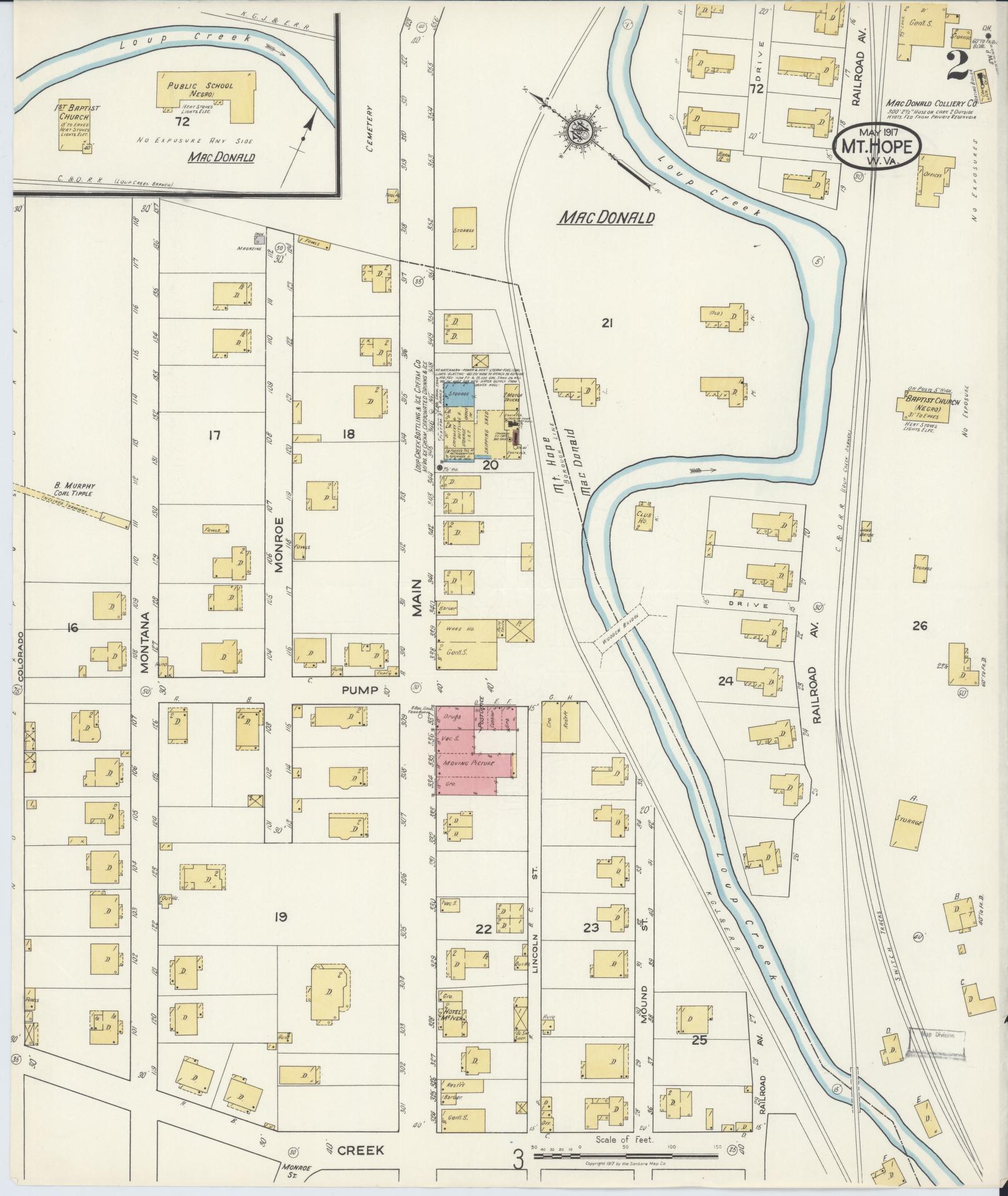 Sanborn Fire Insurance Map from Mount Hope, Fayette County, West Virginia (1917), Sheet #0002 - Complete Map Set gallery image, historic Sanborn map, vintage wall art, West Virginia West Virginia