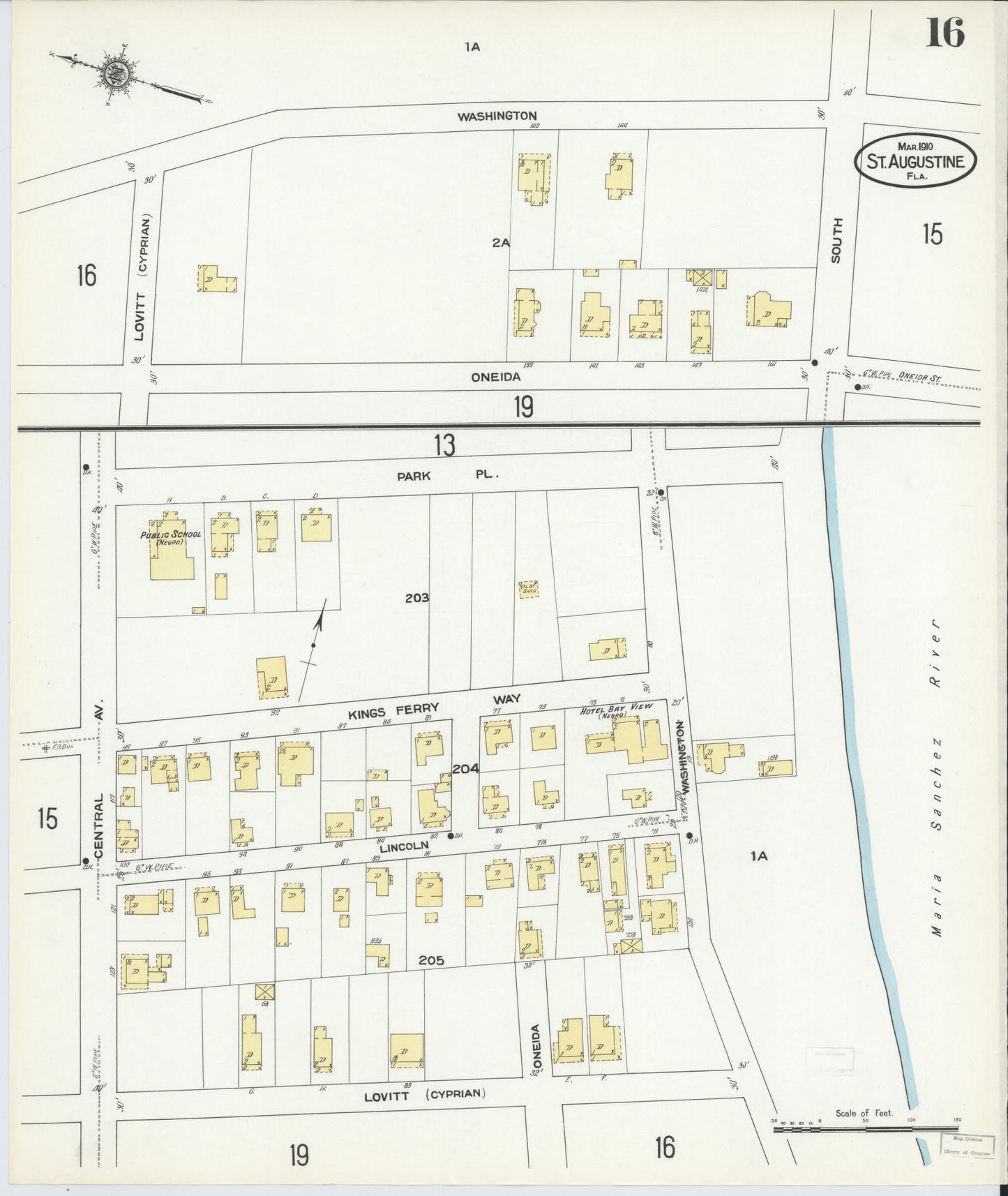 Sanborn Fire Insurance Map from Saint Augustine, Saint John's County, Florida (1910), Sheet #0016 - Historic Sanborn Fire Insurance Map Print, vintage old map wall art, antique decor, genealogy gift, Florida Florida map