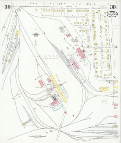 Sanborn Fire Insurance Map from Gadsden, Etowah County, Alabama (1930), Sheet #0030 - Complete Map Set gallery image, historic Sanborn map, vintage wall art, Alabama Alabama