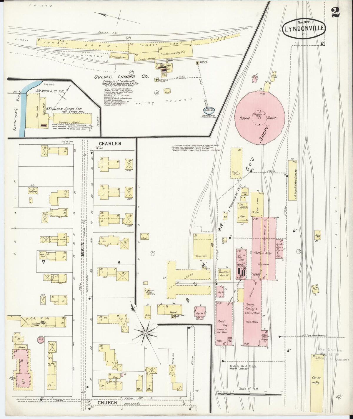 Sanborn Fire Insurance Map from Lyndonville, Caledonia County, Vermont (1895), Sheet #0002 - Complete Map Set gallery image, historic Sanborn map, vintage wall art, Vermont Vermont