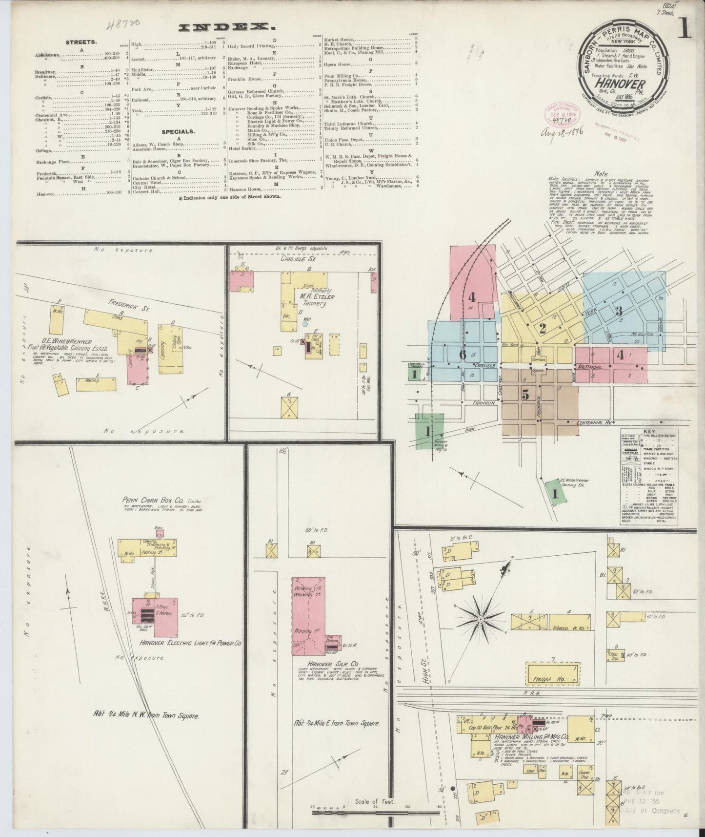 Sanborn Fire Insurance Map from Hanover, York County, Pennsylvania (1896), Sheet #0001 - Complete Map Set gallery image, historic Sanborn map, vintage wall art, Pennsylvania Pennsylvania