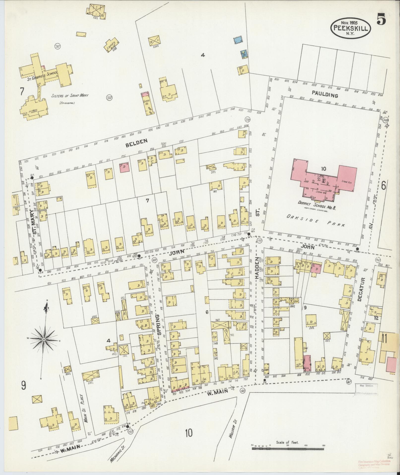 Sanborn Fire Insurance Map from Peekskill, Westchester County, New York (1905), Sheet #0005 - Complete Map Set gallery image, historic Sanborn map, vintage wall art, New York New York