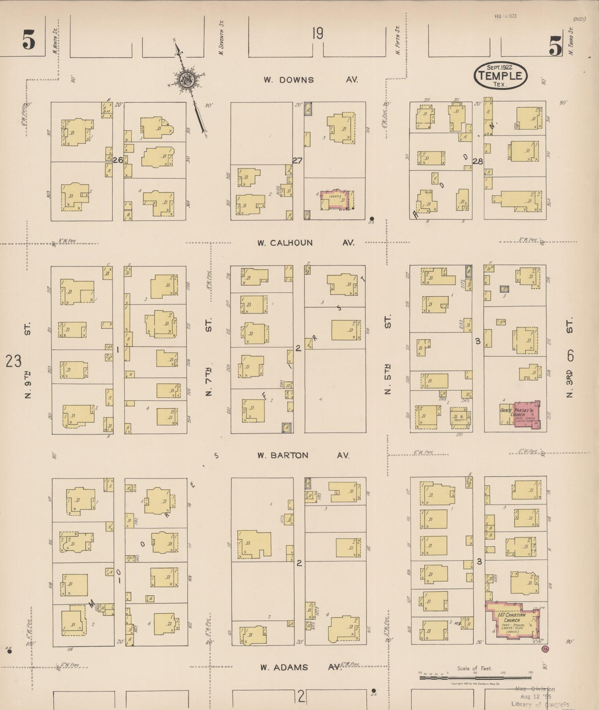 Sanborn Fire Insurance Map from Temple, Bell County, Texas (1922), Sheet #0005 - Complete Map Set gallery image, historic Sanborn map, vintage wall art, Texas Texas