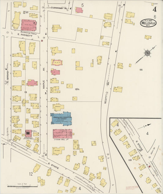 Sanborn Fire Insurance Map from Wellsville, Allegany County, New York (1922), Sheet #0004 - Historic Sanborn Fire Insurance Map Print, vintage old map wall art, antique decor, genealogy gift, New York New York map