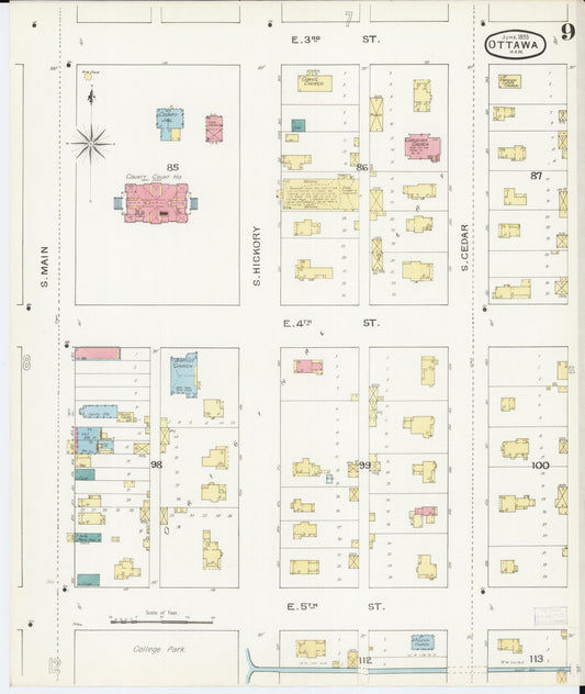 Sanborn Fire Insurance Map from Ottawa, Franklin County, Kansas (1893), Sheet #0009 - Historic Sanborn Fire Insurance Map Print, vintage old map wall art, antique decor, genealogy gift, Kansas Kansas map