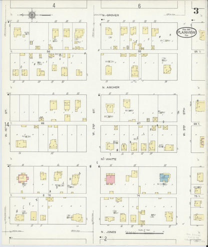 Sanborn Fire Insurance Map from Plainview, Hale County, Texas (1914), Sheet #0003 - Historic Sanborn Fire Insurance Map Print, vintage old map wall art, antique decor, genealogy gift, Texas Texas map