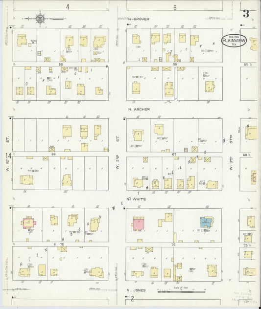 Sanborn Fire Insurance Map from Plainview, Hale County, Texas (1914), Sheet #0003 - Historic Sanborn Fire Insurance Map Print, vintage old map wall art, antique decor, genealogy gift, Texas Texas map