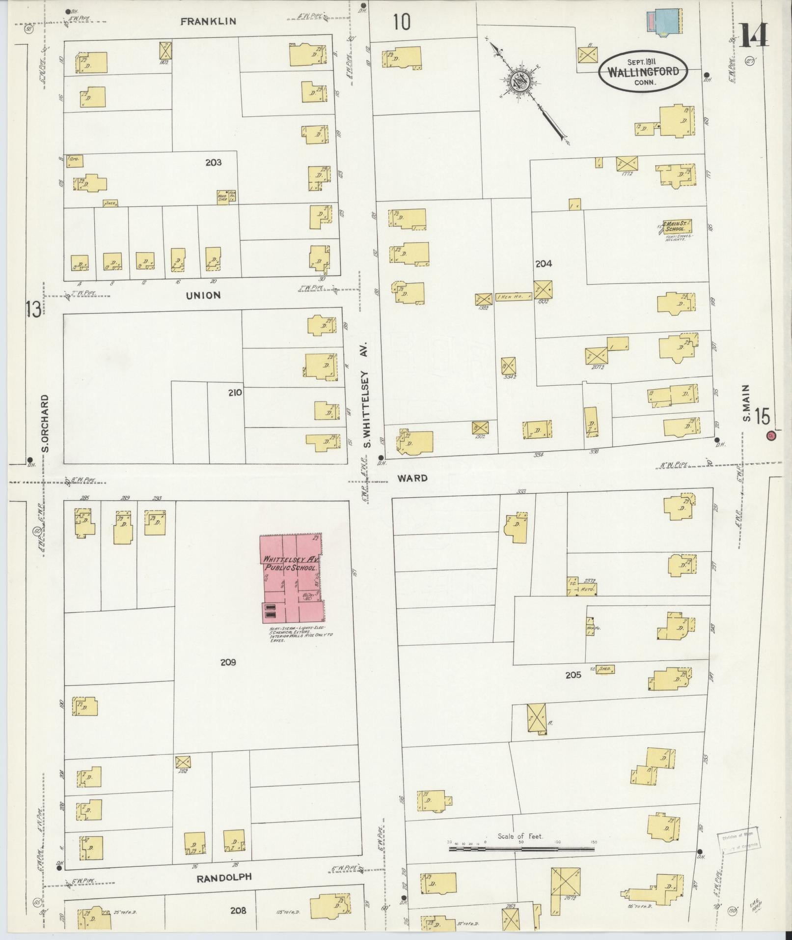 Sanborn Fire Insurance Map from Wallingford, New Haven County, Connecticut (1911), Sheet #0014 - Complete Map Set gallery image, historic Sanborn map, vintage wall art, Connecticut Connecticut