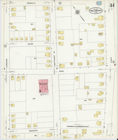 Sanborn Fire Insurance Map from Wallingford, New Haven County, Connecticut (1911), Sheet #0014 - Complete Map Set gallery image, historic Sanborn map, vintage wall art, Connecticut Connecticut
