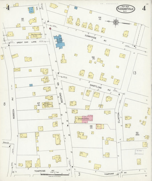 Sanborn Fire Insurance Map from Pleasantville, Westchester County, New York (1924), Sheet #0004 - Historic Sanborn Fire Insurance Map Print, vintage old map wall art, antique decor, genealogy gift, New York New York map